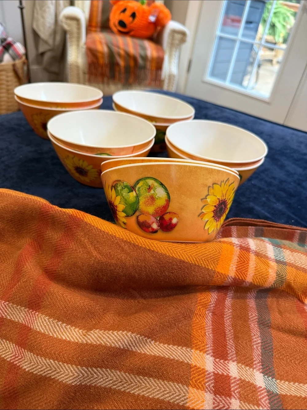 Citrus Grove Set of 10 Hard Plastic Fall Sunflower Fruit Bowls 6 Inch